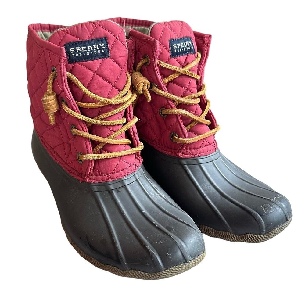 Sperry Saltwater Ankle Duck Boots Quilted Waterproof Rubber Red Women's size 6